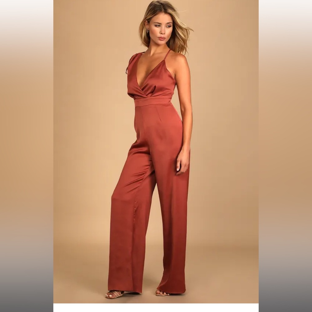 Lulus LOOK OF LUXE RUSTY ROSE SATIN jumpsuit - Picture 6 of 9